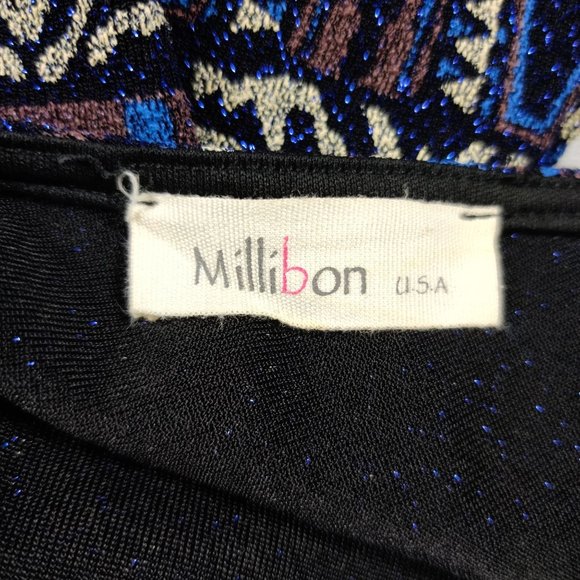 Millibon womens v neck bodycon mini cocktail dress sparkle y2k tribal blue sz M - Picture 3 of 6